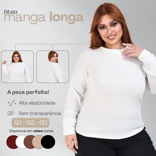 Blusa Feminina Manga Longa Plus Size Segunda Pele G1 Ao G3 Blusa Feminina Manga Longa Plus Size Segunda Pele G1 Ao G3