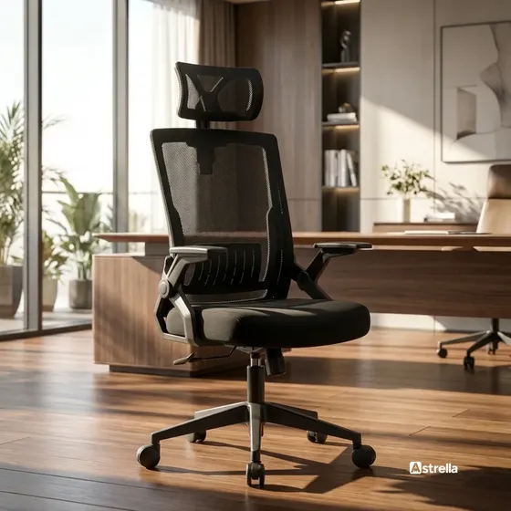 Cadeira Escritório Ergonômica Astrella Merak E Apoio A Cabeça Com Apoio de Braços retrátil Estofado Malha Respirável