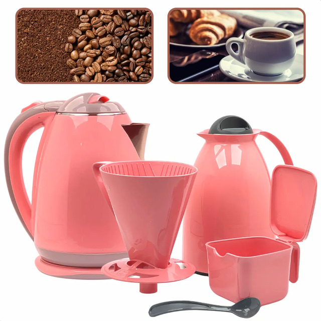 Kit Chaleira Elétrica Garrafa Térmica Filtro Açucareiro Rosa 220v
