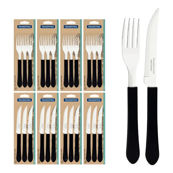 Tramontina Kit Restaurante 24 Talheres Garfo Faca Com Serra Buffet Cozinha Talher Mesa Jantar Almoço