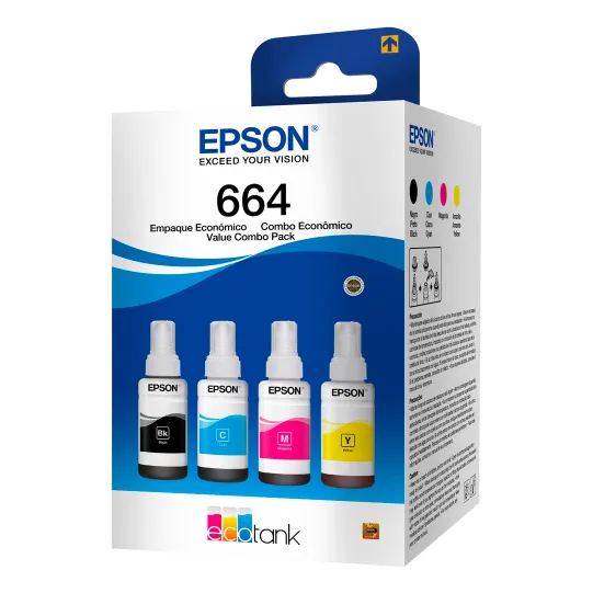 Refil De Tinta Epson T664 Kit 4 Cores T6641204p