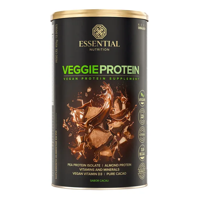Veggie Protein Cacao Essential Nutrition - 455g Sabor Cacau