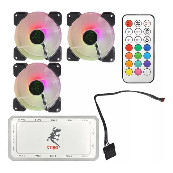 Combo Strig 3 Fan Rgb + Controlador + Control + Cable Molex