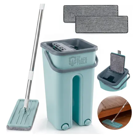 Rodo Flat Mop E Balde Lava E Seca Profissional Com + 2 Refil Azul