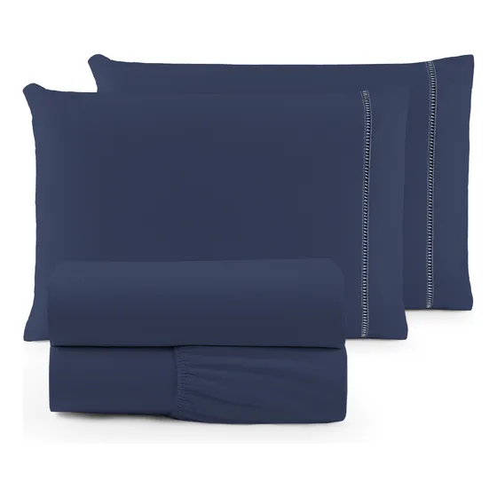 Conjunto Lençol Casal 4 Peças 400 Fios Ponto Palito Cama Box