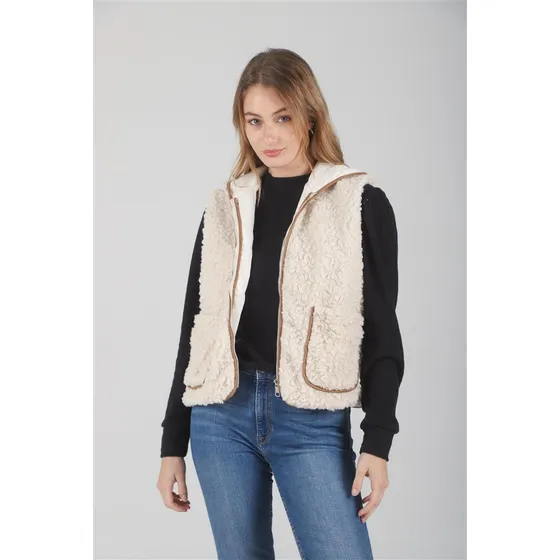 Chaleco Otawa Corderito C/ Bolsillos Y Capucha Gu70069
