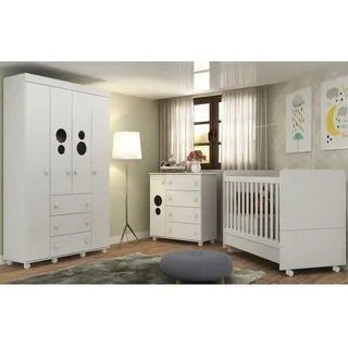 Quarto de Bebê Completo Infantil com Guarda-Roupa Cômoda Berço 3 em 1 (vira mini
