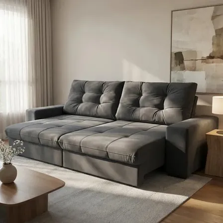 Sofá 3 Lugares Retrátil E Reclinável Biarritz Suede Grafi... Cinza