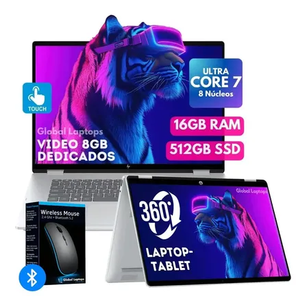 Hp 2 en 1 Core Ultra 7 16gb Ram 512gb Ssd Pantalla Táctil Wuxga 1920 Px X 1200 Px Tarjeta Grafica Dedicada Intel Arc 8gb Incluye Windows Instalado Laptop Gamer 16-au0070 Con Regalo