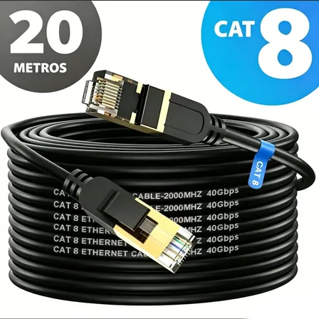 Cabo de rede cat8 - alta performance 40gbps 2000mhz sstpcat gruciso Cat 8 20m preto