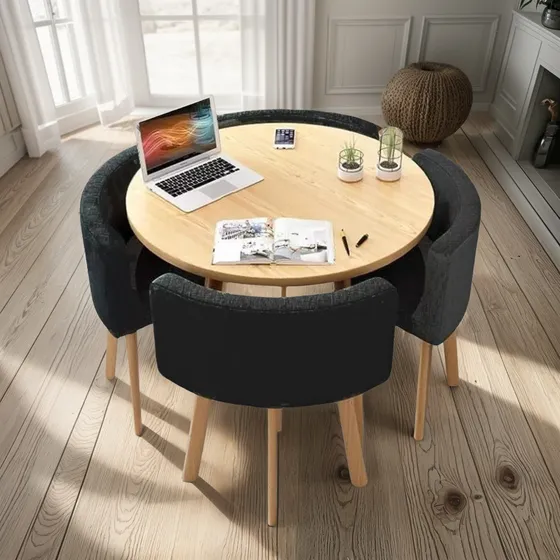 Mesa Minimalista Comedor De 1 X 1 Mt  4 Sillas Eco Cuero