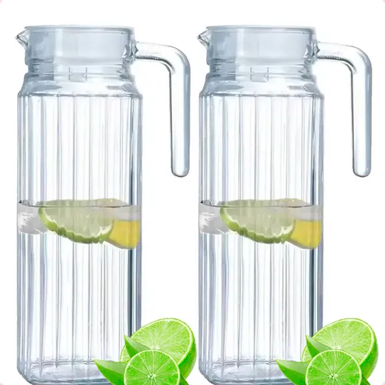Kit 2 Jarras Vidro Suiça Suco Agua 1 Litro C/tampa