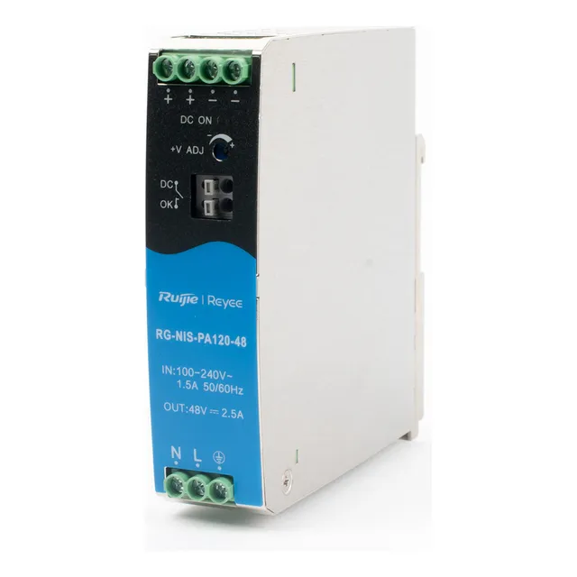 Ruijie Fuente De Alimentación Rg-nis-pa120-48 Ac/dc 120w Din-rail Para Switch Industrial Tensión De Entrada Universal Función Pfc Activa Incorporada Protección Contra Cortocircuitos Y Sobrecorrientes