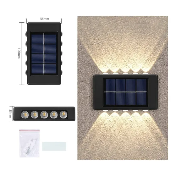 2x Arandela Solar 2 Focos Parede Slim 10 Fachos Led Externa Cor Branco Quente 10 LED