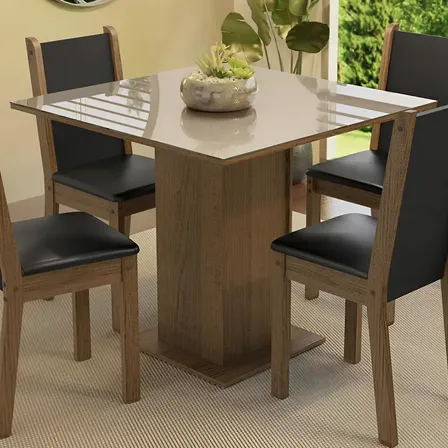 Sala De Jantar Mesa Tampo De Vidro 4 Cadeiras Tifani Madesa Cor Rustic/Crema/Sintético Preto XMMDJA040165