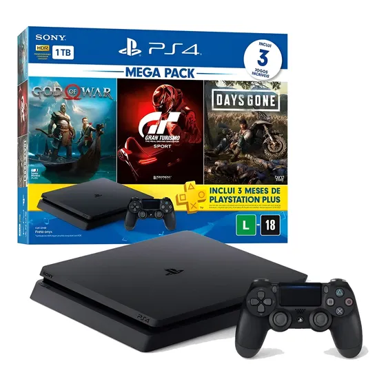 Ps4 Slim 1tb 2 Controles + 3 Jogos Preto