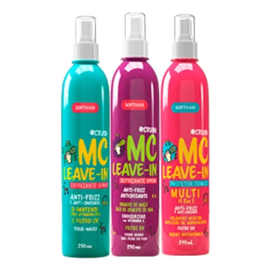 Kit Softhair 3 Defrizante Mc Leave In+vinagre De Maça+multi