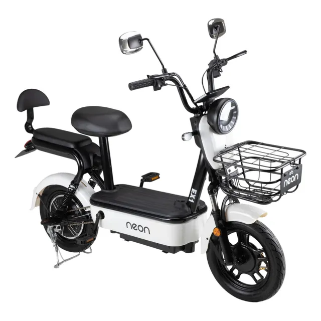Bicicleta Eléctrica Motobici R14 Neon EX-1R Frenos de Tambor Velocidad 0-33 km/h Cuadro de Acero Motor 350W Blanco y Negro