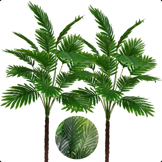 Kit 2 Coqueiro Anão Palmeira Rafia Areca Sem Vaso Decoração Cor Verde