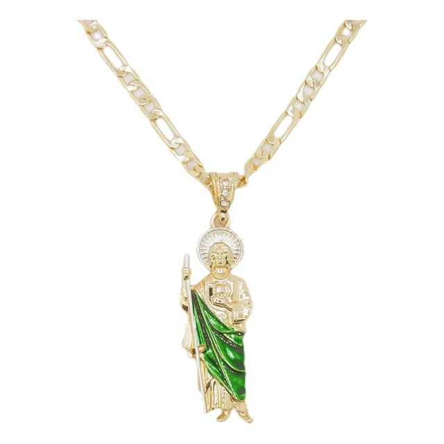 Medalla San Judas Tadeo Chapado Oro 14k Y Cadena Acero Inox