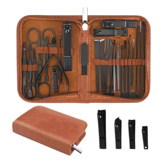 Kit Set Manicura Pedicura Belleza Facial 26 Pzas Acero Negro