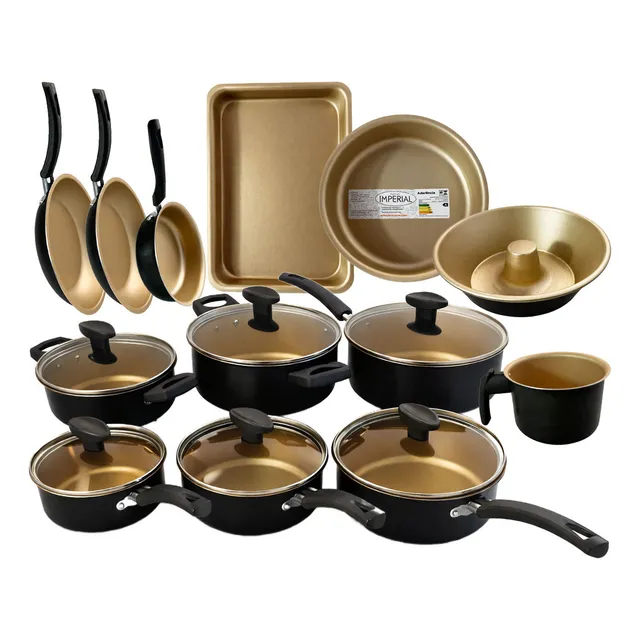 Jogo De Panelas 13 Peças Aluminio Teflon Antiaderente Com Tampas De Vidro Imperial