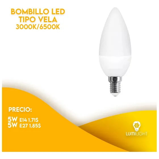 Bombillo Led Tipo Vela  5w Rosca E14