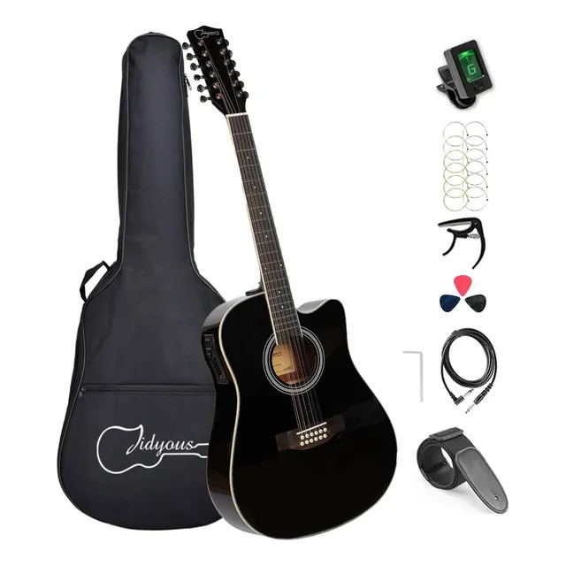 Guitarra Electroacústica Jidyous 12st41inplBK2 para diestros negra arce mate
