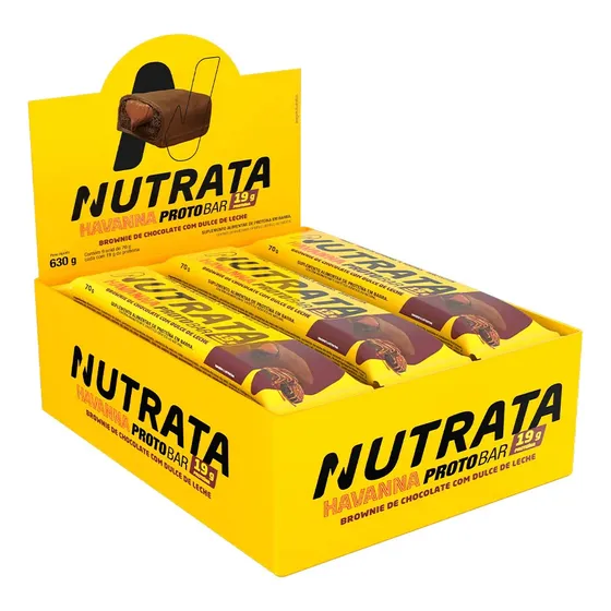 Barras De Proteína Protobar Havanna 9 Unidades - Nutrata Sabor Brownie de chocolate com Doce de leite