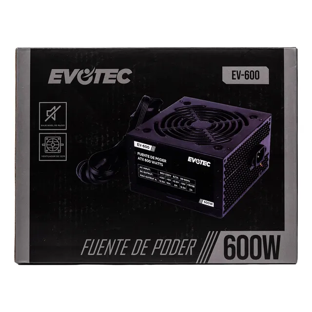 Fuente De Poder Evotec Ev-600 24-pin Atx 120mm 600w Floppy