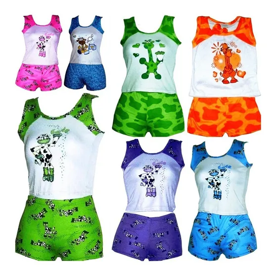 Pijamas Infantil Niñas Short Y Franela Conjunto Estampada