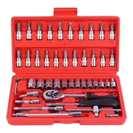 Kit Ferramentas 46 Peças Com Soquetes e Chaves Para Carro e Casa Hexon Vermelho