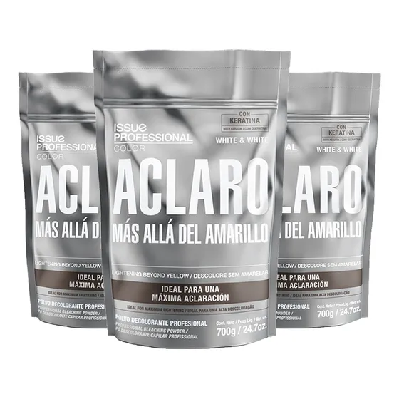 Kit X 3 Polvo Decolorante White & White Issue X 700gr Aclara Hasta 7 Tonos Con Keratina