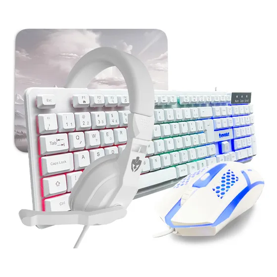 Kit Branco Teclado Mouse Mouse Pad Headset Gamer Periféricos