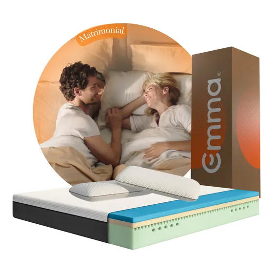Colchón Emma Original Matrimonial + 2 Pack Almohadas Memory Adapt Queen | Suave Y Adaptable | Espuma Viscoelástica | Corrige Tu Postura | Tecnología Alemana | Colchón En Caja | 135x190x25cm