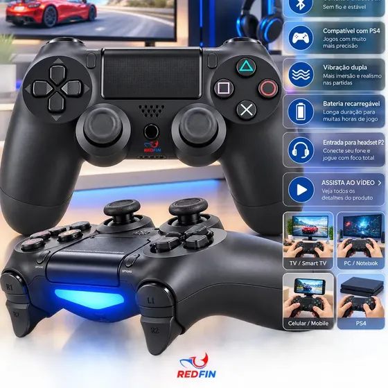 Kit 2 Controles Compatível Para Ps4 Cabo Controle Tv Samsung Pc P4 Ps 4 Bluetooth 4 Bluetooth Manete