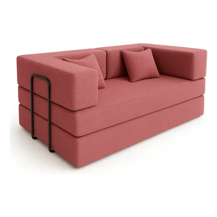 Sofá Cama Na Caixa 3 Lugares 185 Cm Moderno Premium Boucle Rosa Goiaba