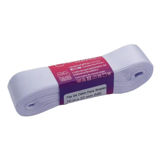 Fita Cetim Cinderela 22mm 10 Metros Laços Artesanato Cores Cor 001 BRANCO