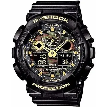 Relógio de pulso Casio GA100GBX-1A9 com corria de resina cor preto - fondo marrom/verde/preto