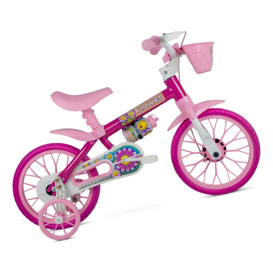 Bicicleta Infantil Nathor Aro 12 Flower C/ Rodinhas E Cesta