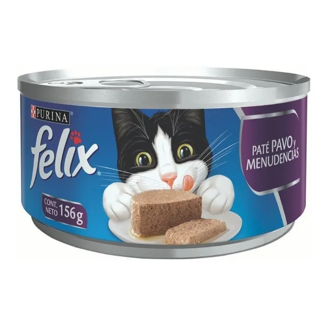 24 Latas De Felix  Para Gato 156grs Pate Pavo Y  Menudencias