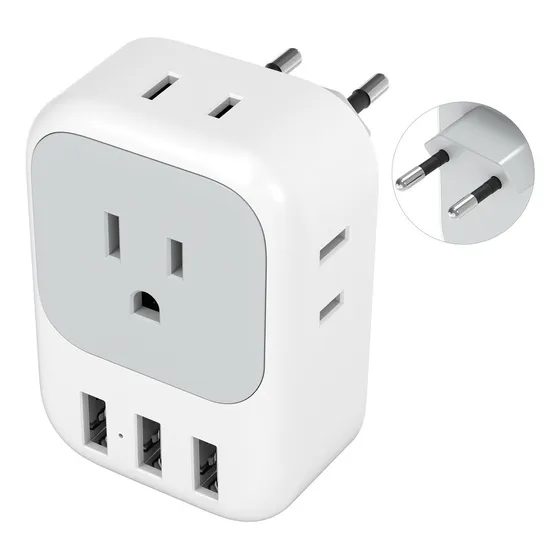Adaptador Europeo Enchufe De Corriente Con 4 Salidas Y 3 Usb para Italia España Francia 127V