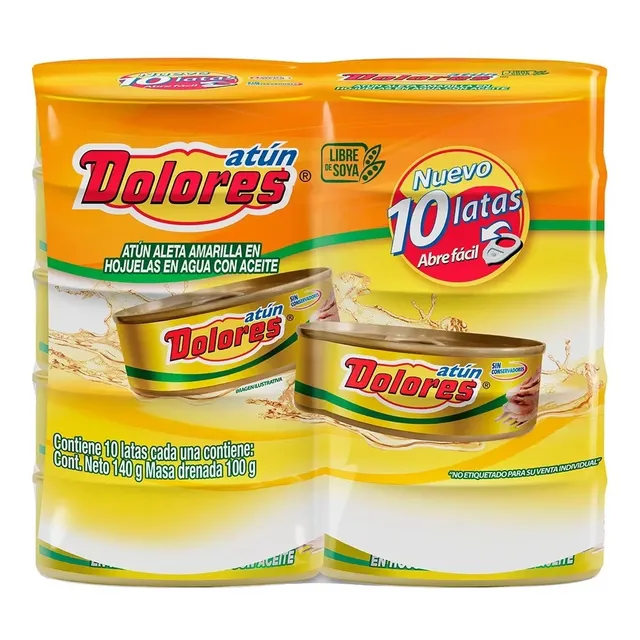 Atun Dolores En Aceite Lata 140g Con 10 Pzs Aleta Amarilla