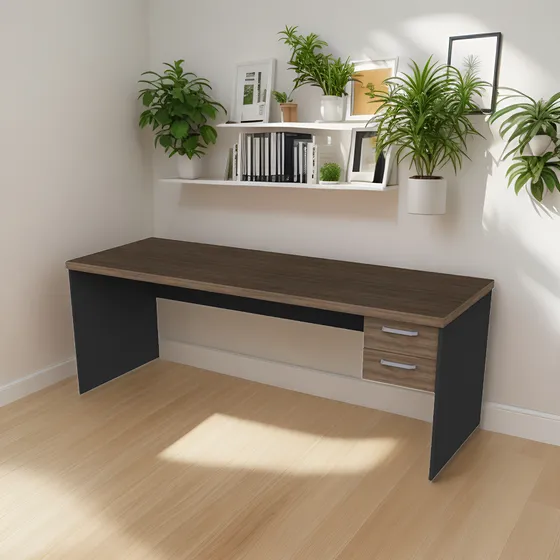Mesa Escritório Escrivaninha 2x70 Tampo 40 Mm + 2 Gavetas