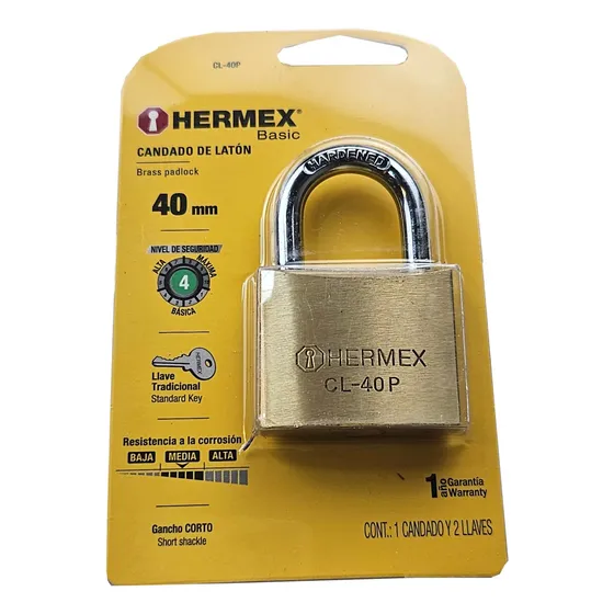 Candado Hermex De Bronce Con 2 Llaves 40mm Cl40-p