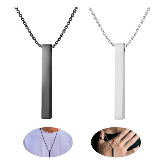 2pz Collar Acero Inoxidable Dije  Rectangular Hombre Mujer