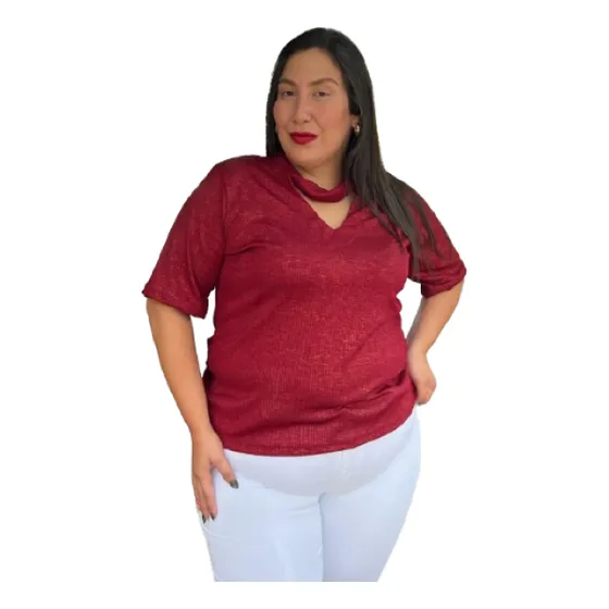 Sashenka Blusa Talla Grande Plus Tela Acanalada Stretch