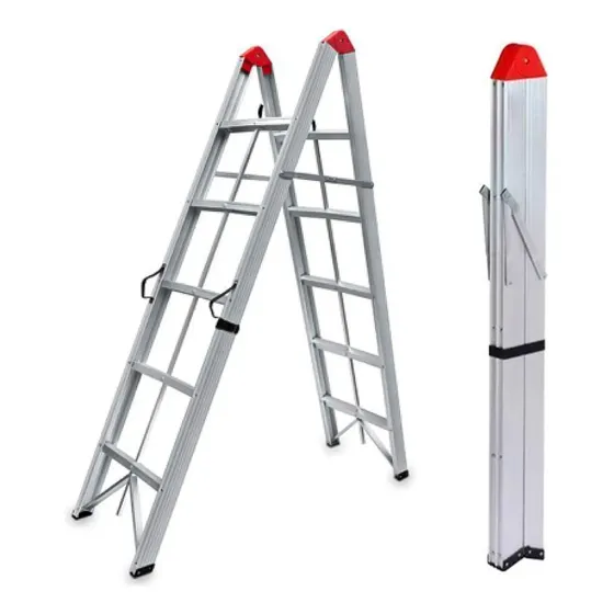 Escalera Magica Plegable Tijera 5 Niveles Fold A Step 1.9 Metros Marca Aspor De Alta Calidad De Peso Ligero De 5kg Soporta Hasta 180kg Con Peldaños De Aluminio De Superficie Antideslizante
