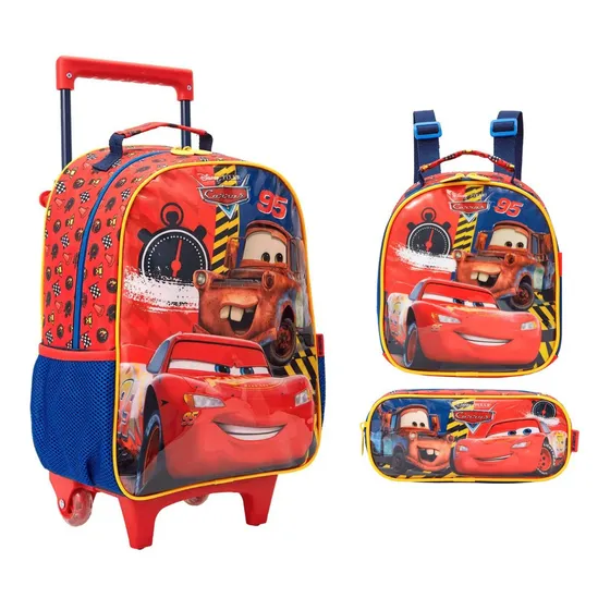 Mochila De Rodas 14 Estojo Lancheira Carros Pixar