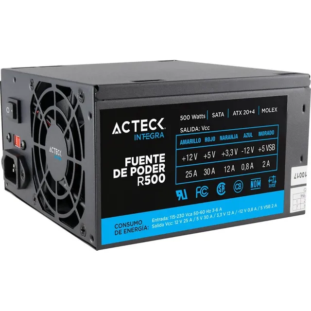 Fuente Poder 500w Acteck Blazar R500 20+4 Pin Atx Es-05001